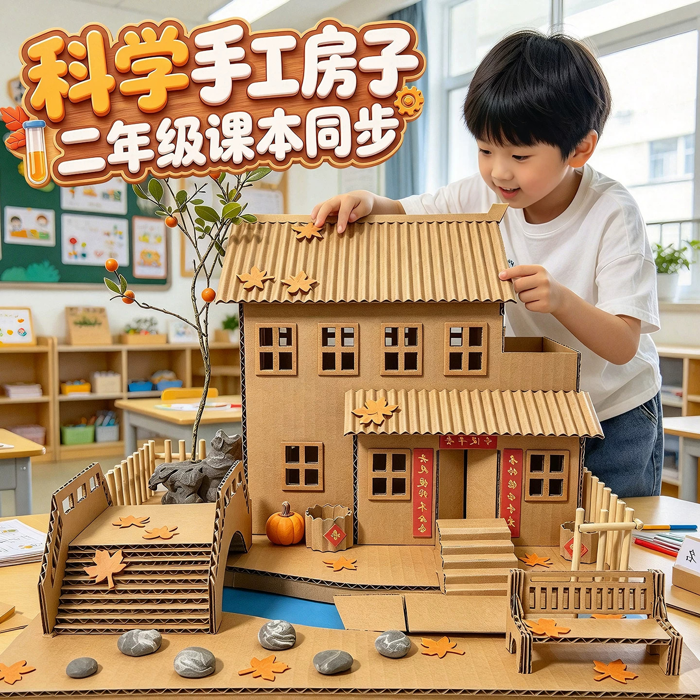 儿童DIY纸板江南小院模型半成品
