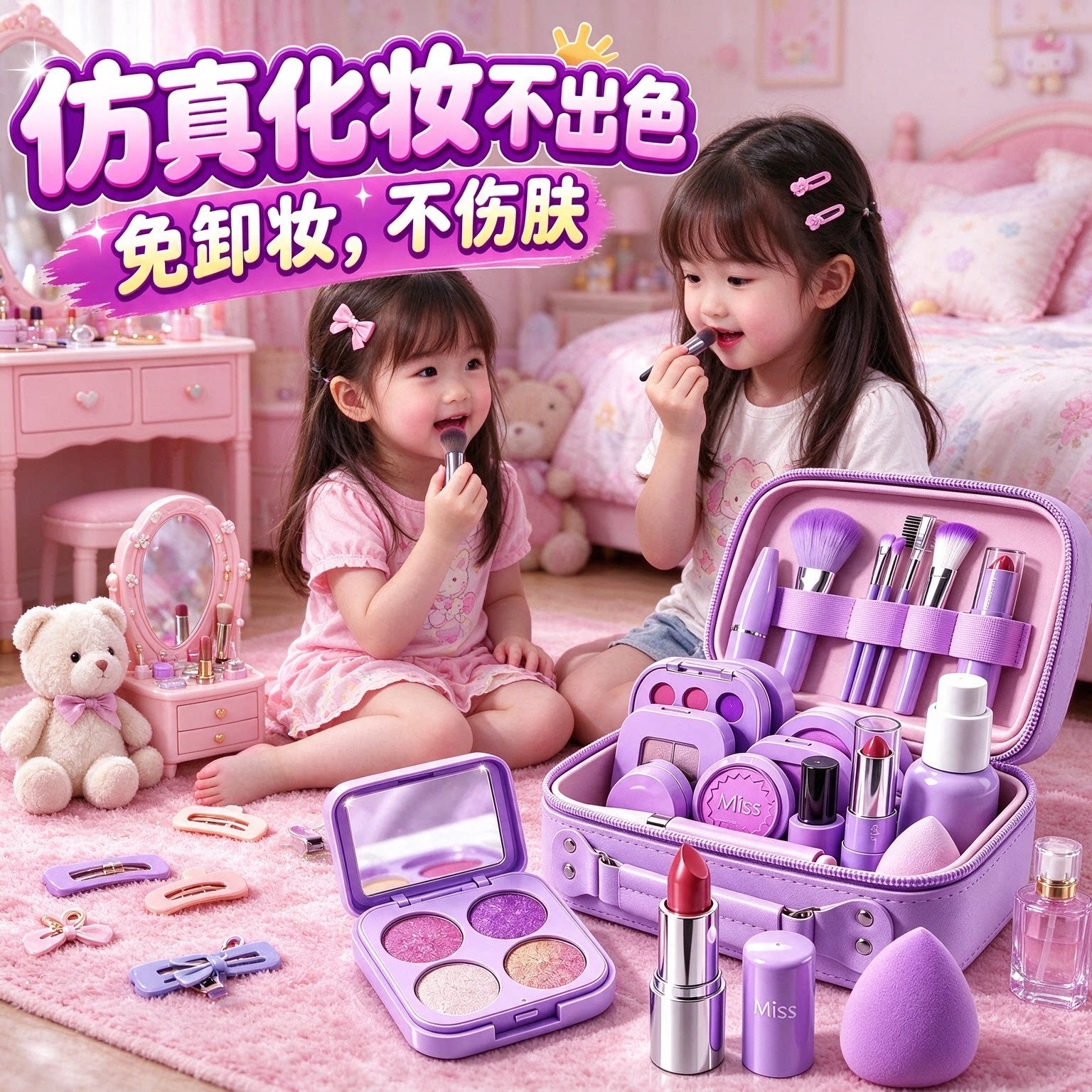 女孩卡通可水洗仿真化妆玩具套装