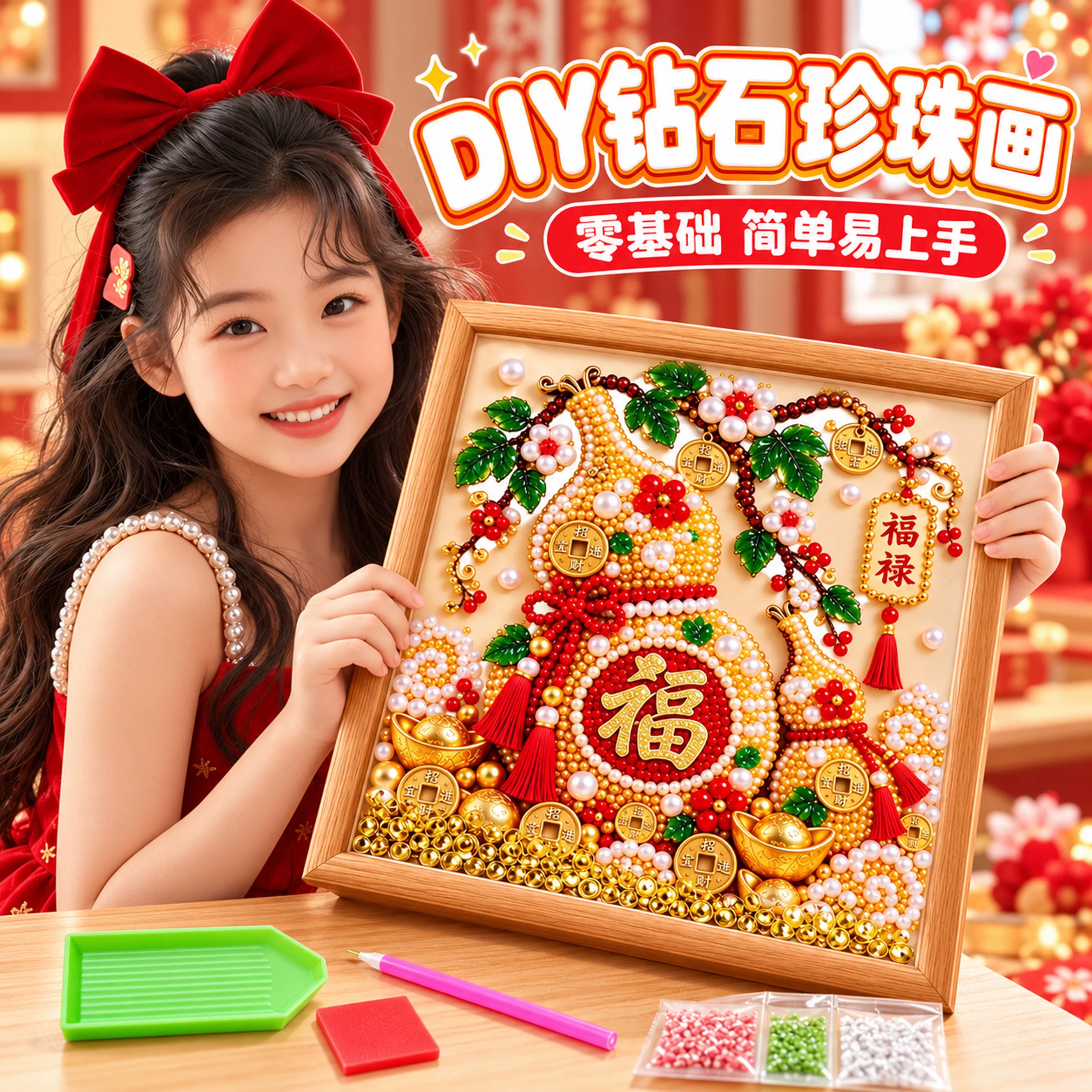 柿柿如意招财儿童DIY钻石画