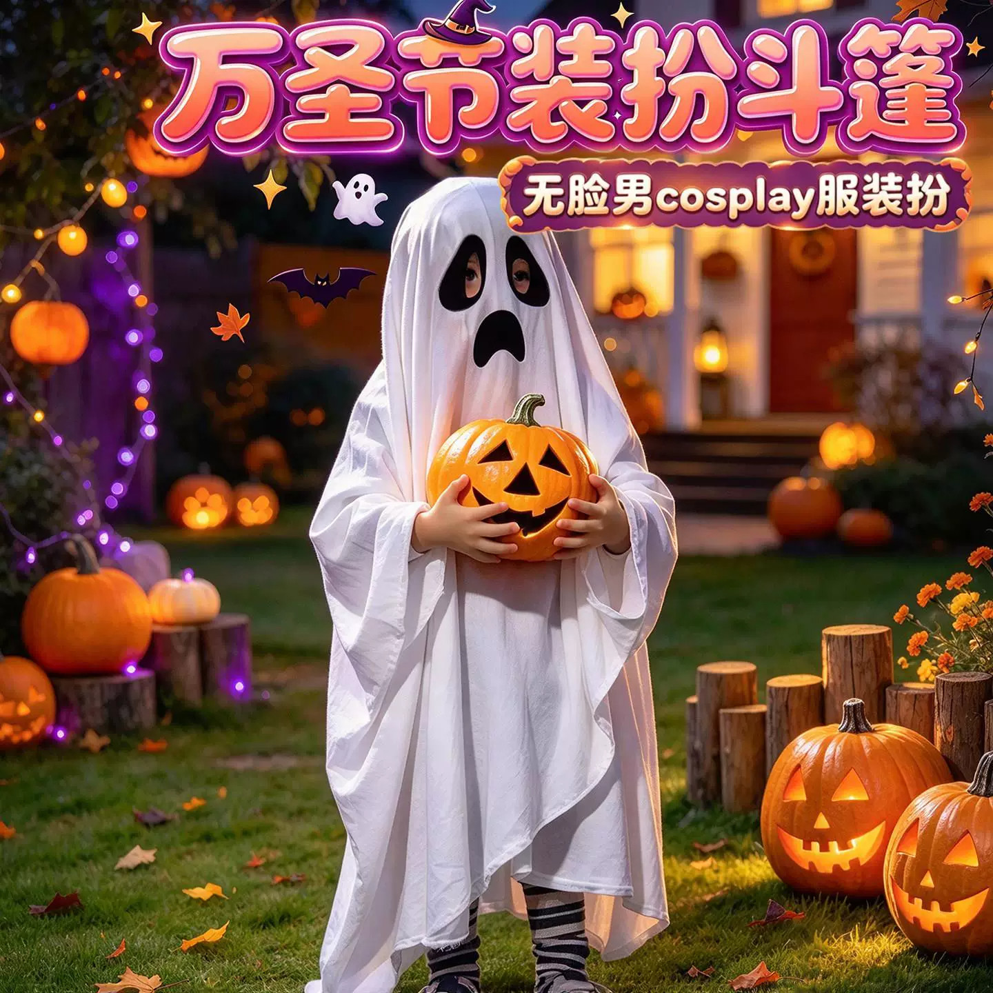 万圣节儿童白色幽灵斗篷服装