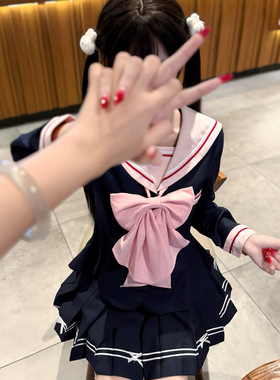 妙也可jk原创长袖水手服蓬蓬裙百褶裙校园日系秋冬季收腰制服套装