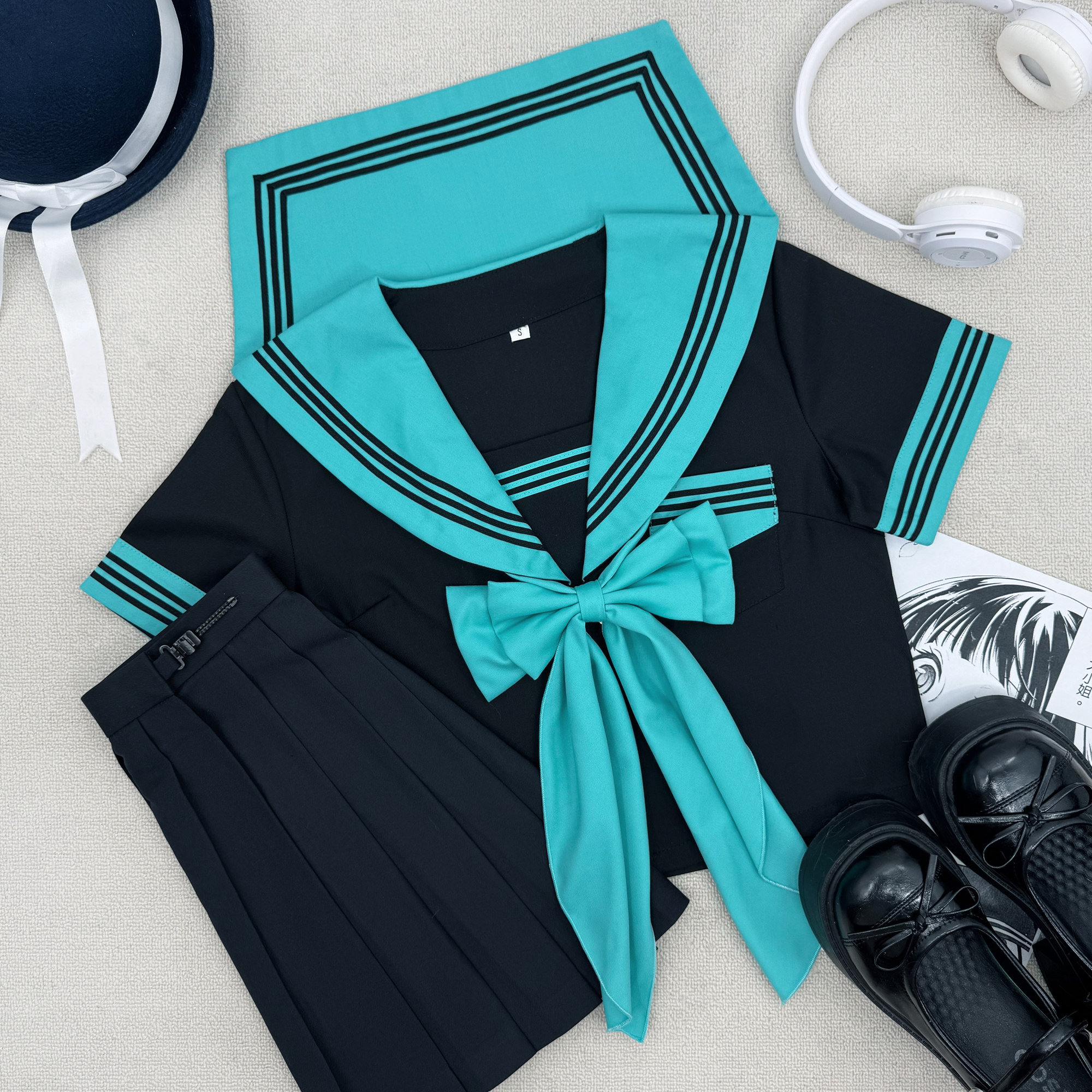 妙也可正版青三本基础款初音配色日系JK制服裙学院风学生短袖套装
