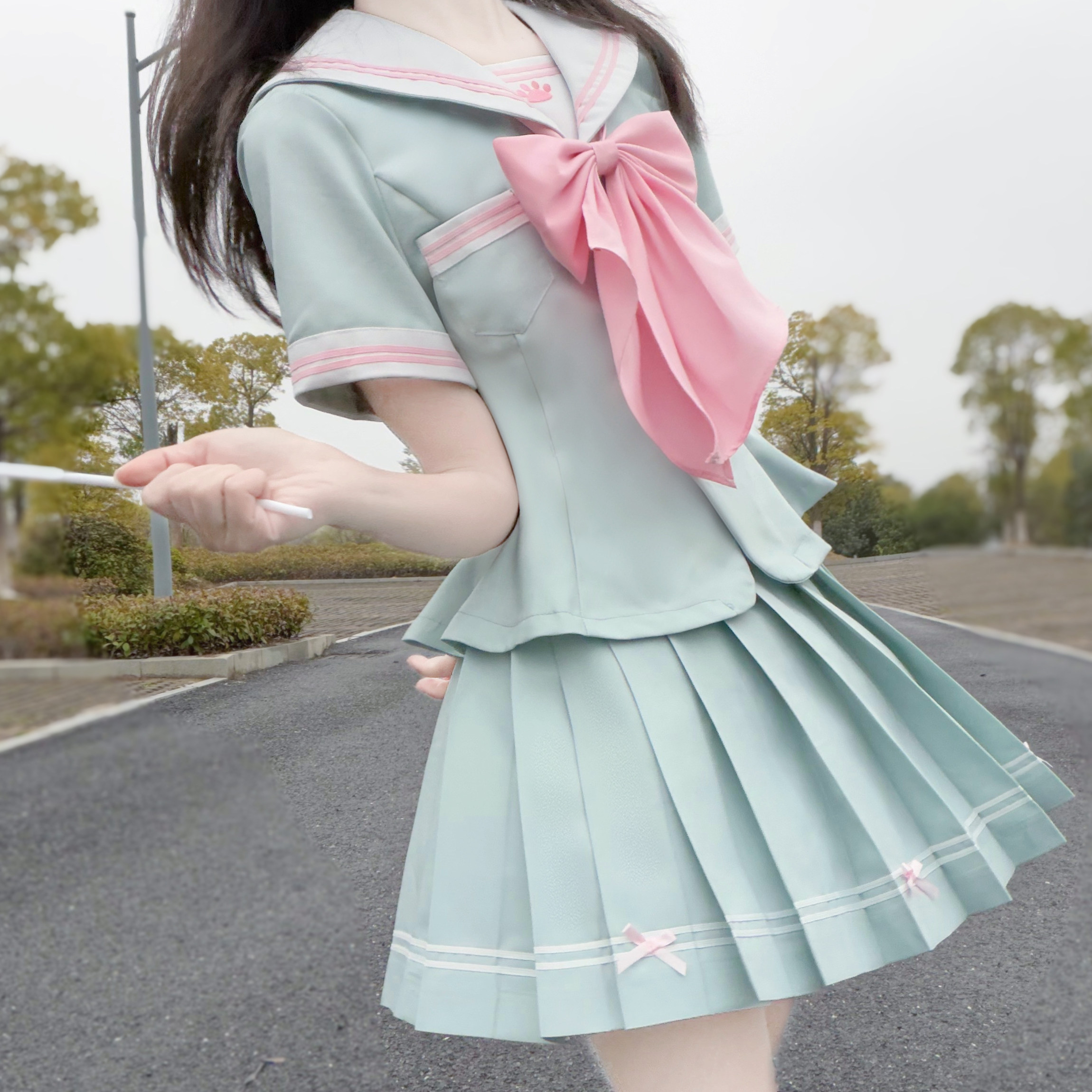 妙也可水手服jk正版原创套装蓬蓬裙显瘦学生校供校服风高中校服裙