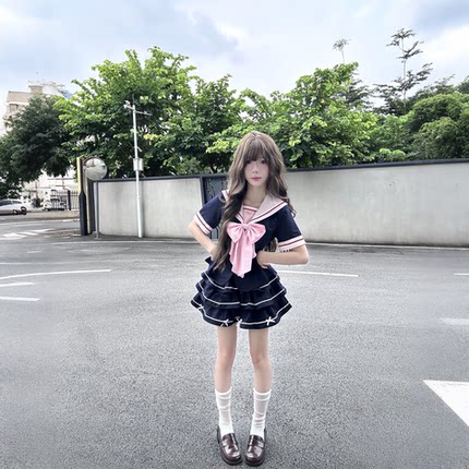 妙也可水手服jk正版原创套装蓬蓬裙显瘦学生校供校服风高中校服裙