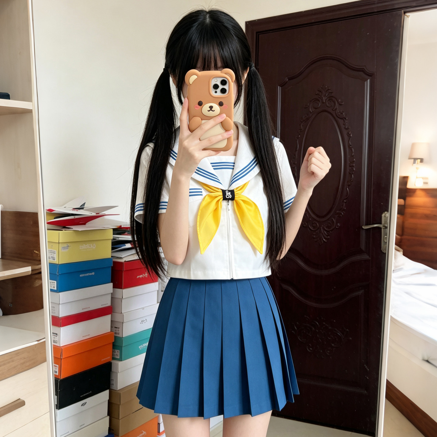 妙也可原创正版蓝三本基础款日系JK制服裙学院风校供学生短袖套装