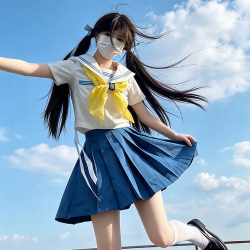 妙也可原创正版蓝三本基础款日系JK制服裙学院风校供学生短袖套装
