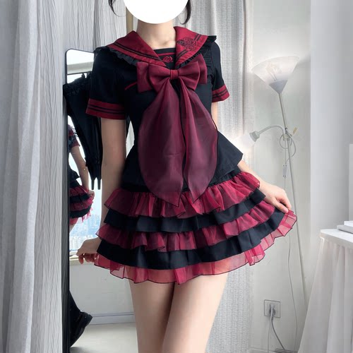 妙也可原创水手服JK制服套装格裙