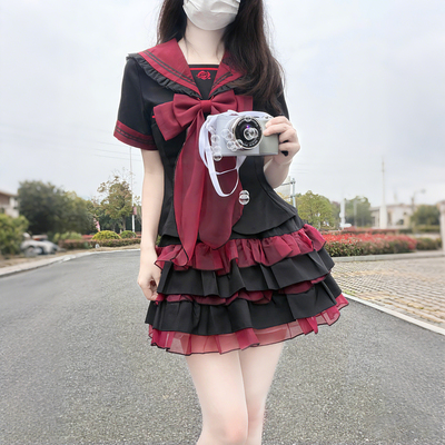 妙也可原创水手服JK制服套装格裙