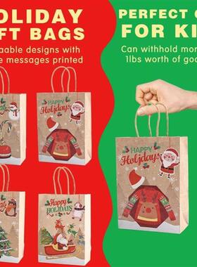 4PCS Christmas Kraft Paper Handbags 2024 Xmas Gifts Bag Merr