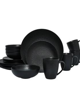 ceramic black plates bowl dinnerware Set of 4 set of 16件套