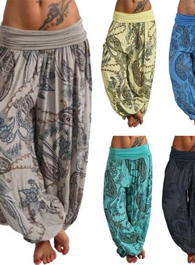 Casual print wide-leg trousers woman   休闲印花阔腿长裤女