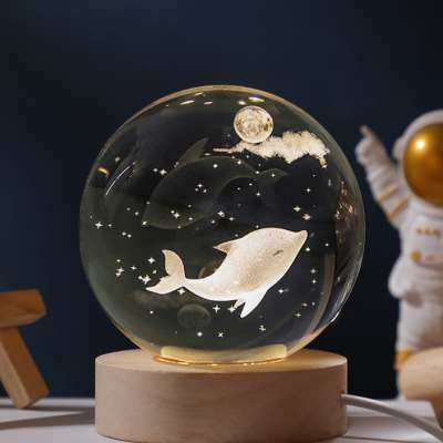 发光水晶球桌面摆件创意月球玻璃球装饰品送人女生情人节生日礼物