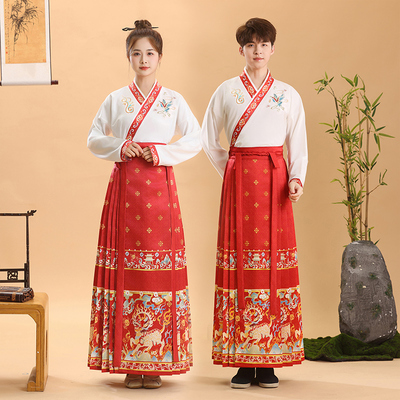 成人马面裙套装汉服男女2025新款秋季改良红色织金妆花仙气古装