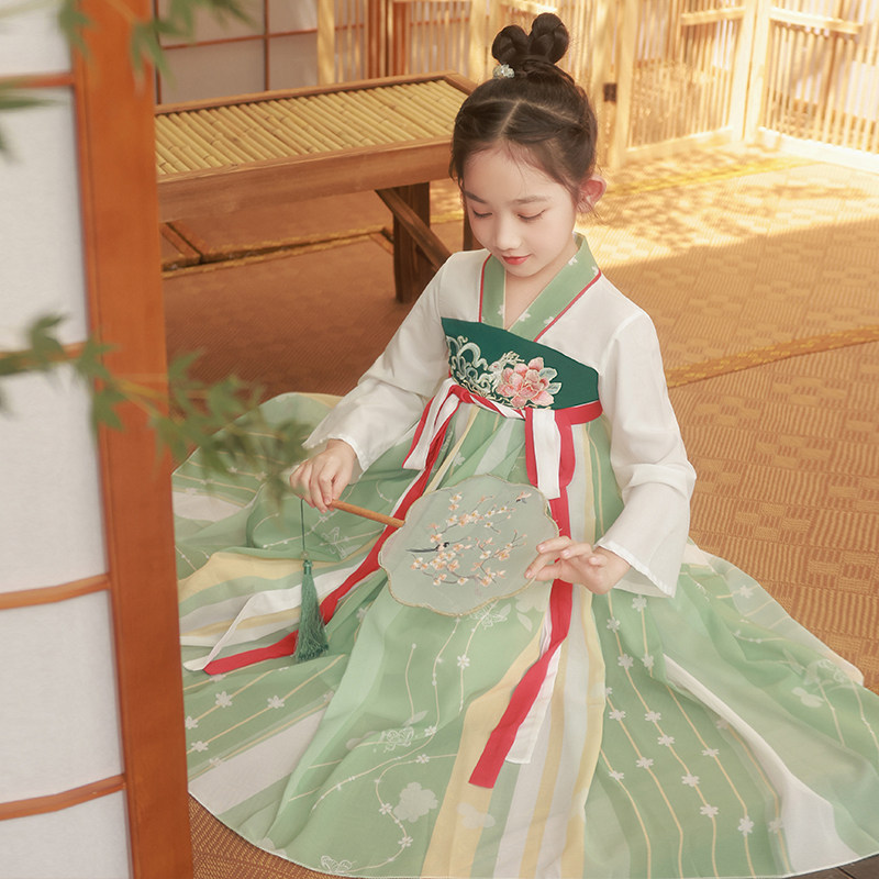儿童汉服女童古风唐装超仙夏季女孩中国风长袖飘逸襦裙连衣裙春秋