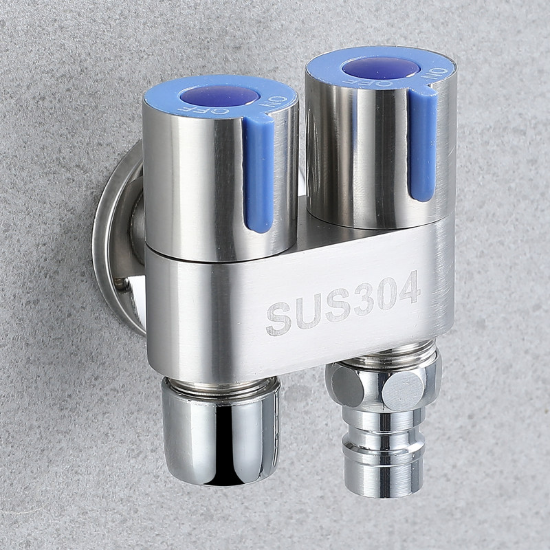 304不锈钢角阀 双控开关一进二出分水器马桶喷枪双用洗衣机水龙头