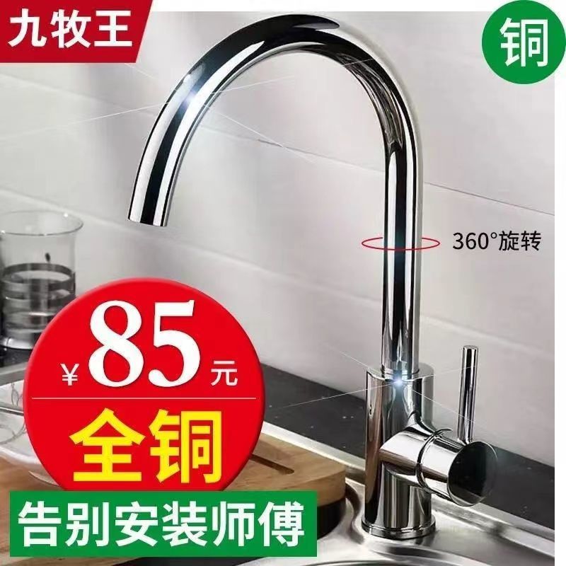 春驰厨房全铜水龙头家用冷热不锈钢两用防溅水可旋转洗碗池菜盆