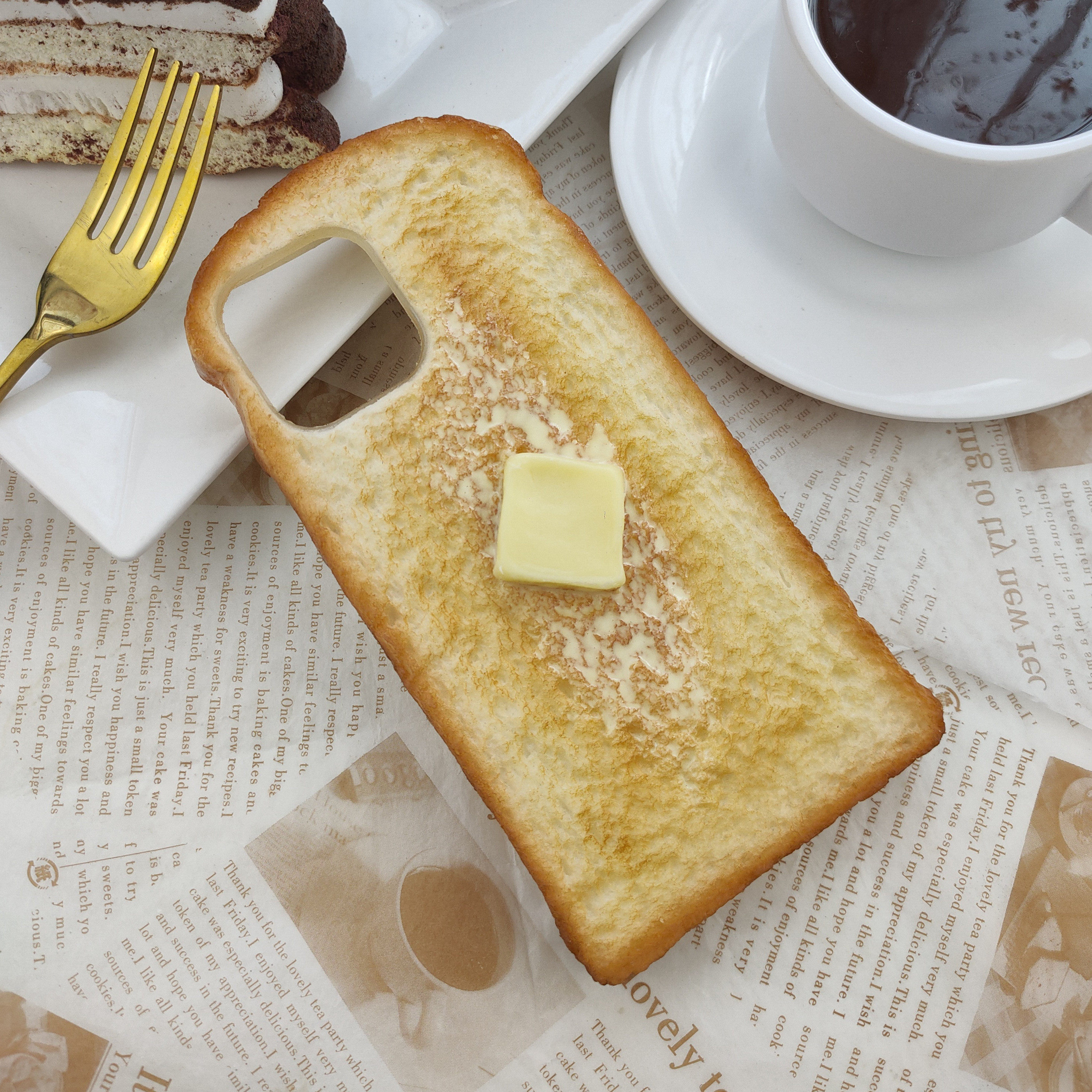 thumbnail for Internet celebrity personality embossed toast butter fried egg silicone phone case all-inclusive apple 16 promax case