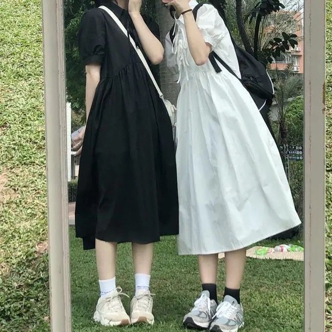 白色连衣裙夏季2023新款娃娃领初恋少女甜美气质中长款仙女裙子潮