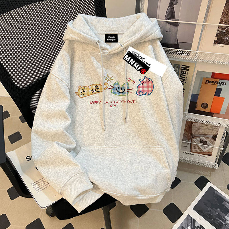 女童春秋季连帽卫衣2025新款洋气猫咪印花中大童宽松休闲上衣外套