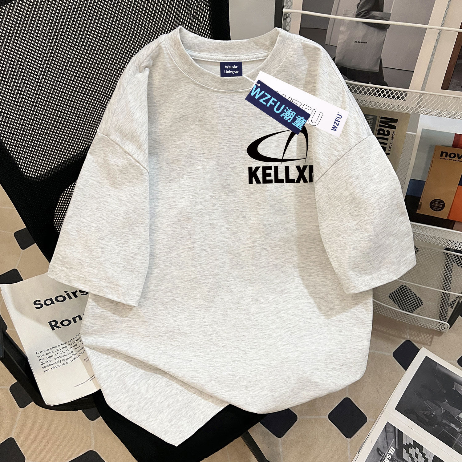 男女童印花纯棉短袖T恤夏季新款交叉圆弧形状字母印花中大童上衣