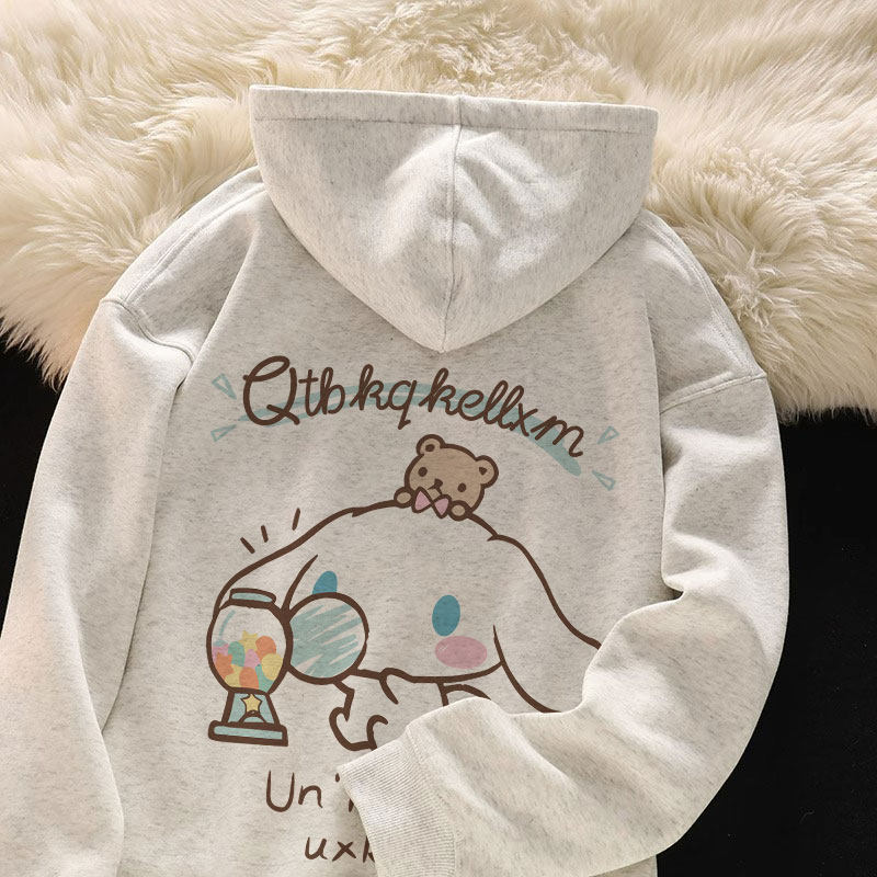 日系可爱风卡通加绒连帽卫衣男女童秋冬款学院风洋气学生百搭上衣