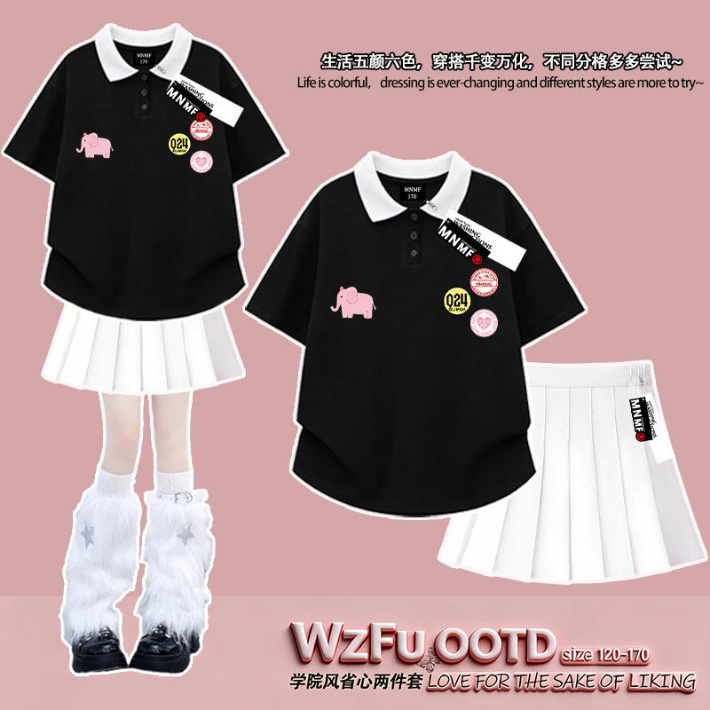 女童夏季纯棉POLO衫短裙两件套