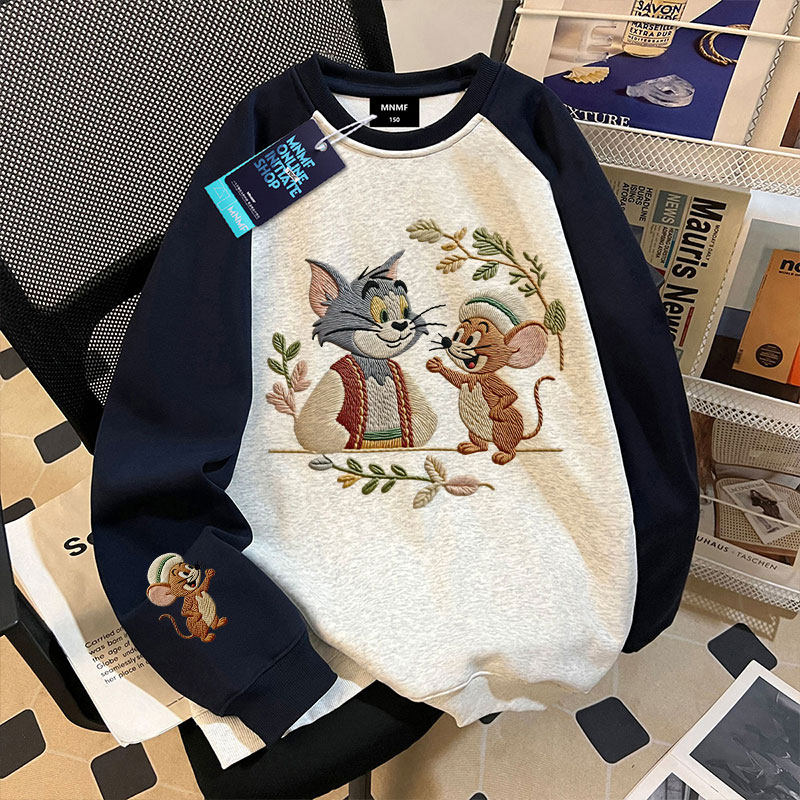 猫和老鼠伪刺绣男女童卫衣秋冬款