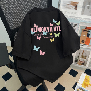 2025夏季女童100%纯棉短袖T恤简约ins英文字母印花中大童百搭上衣