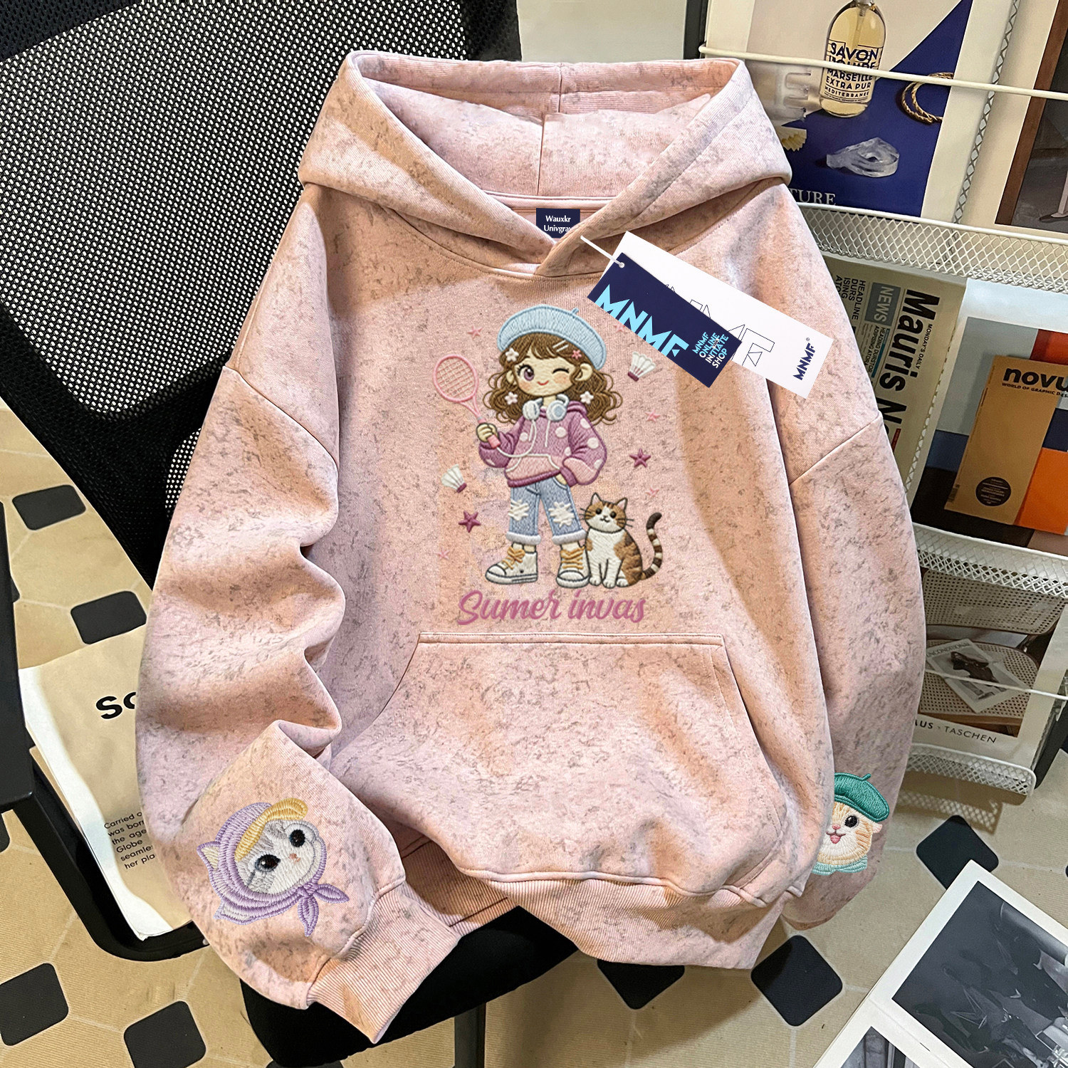 女童扎染连帽卫衣仿刺绣秋冬新款