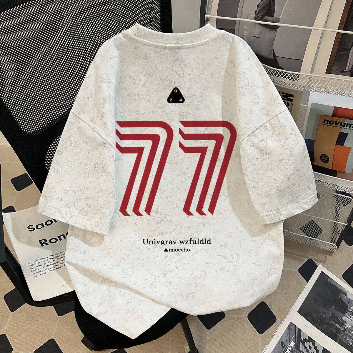 夏季2026新款男女童宽松运动风扎染纯棉宽松短袖t恤ins中大童上衣