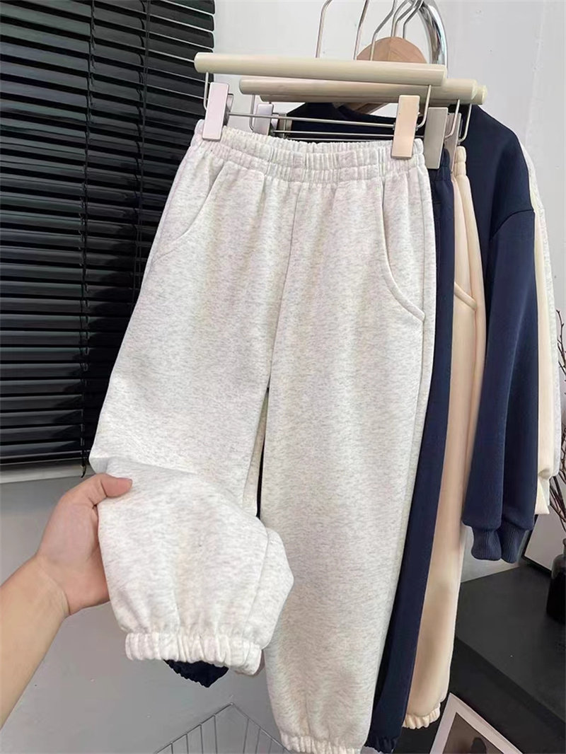 2024春秋新款男女童运动长裤简约百搭纯色休闲卫裤子中大童束脚裤