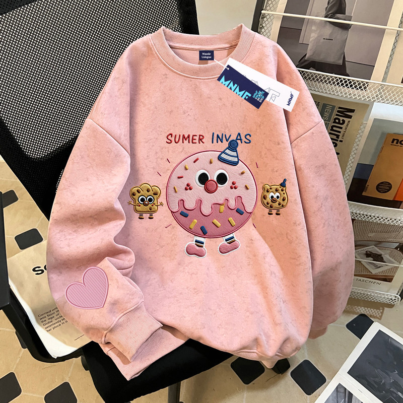 卡通可爱风女童扎染圆领卫衣