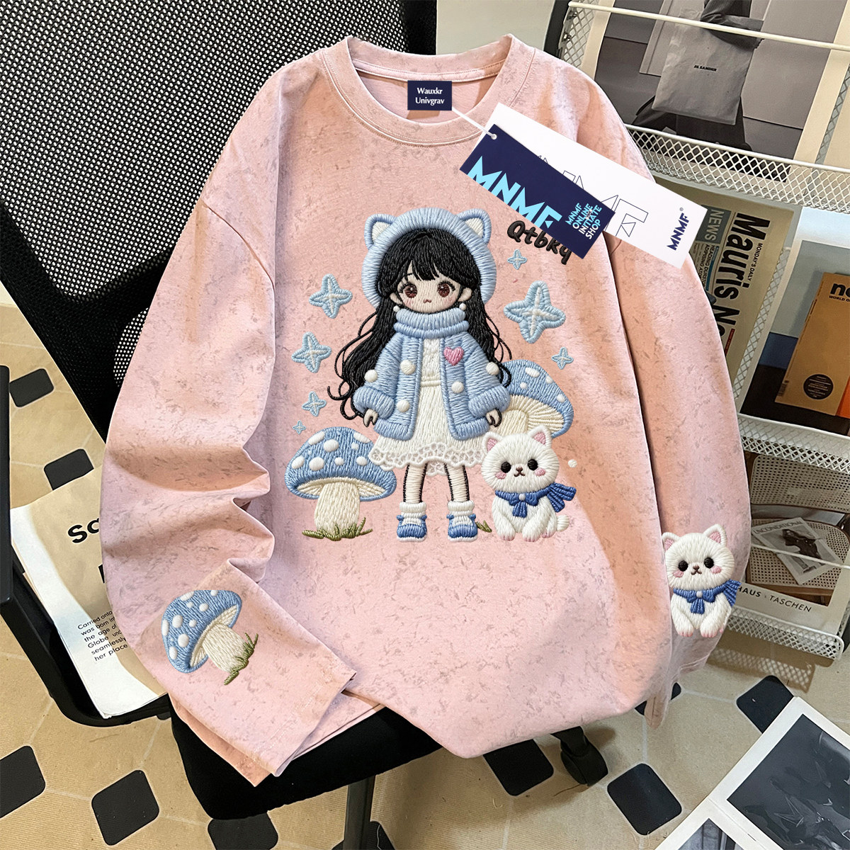 2025秋季新款女童纯棉扎染长袖t恤卡通多款印花宽松中大童上衣ins