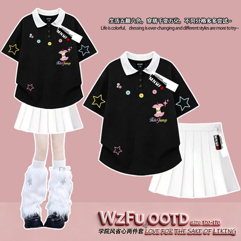 夏季女童纯棉POLO短袖短裙两件套