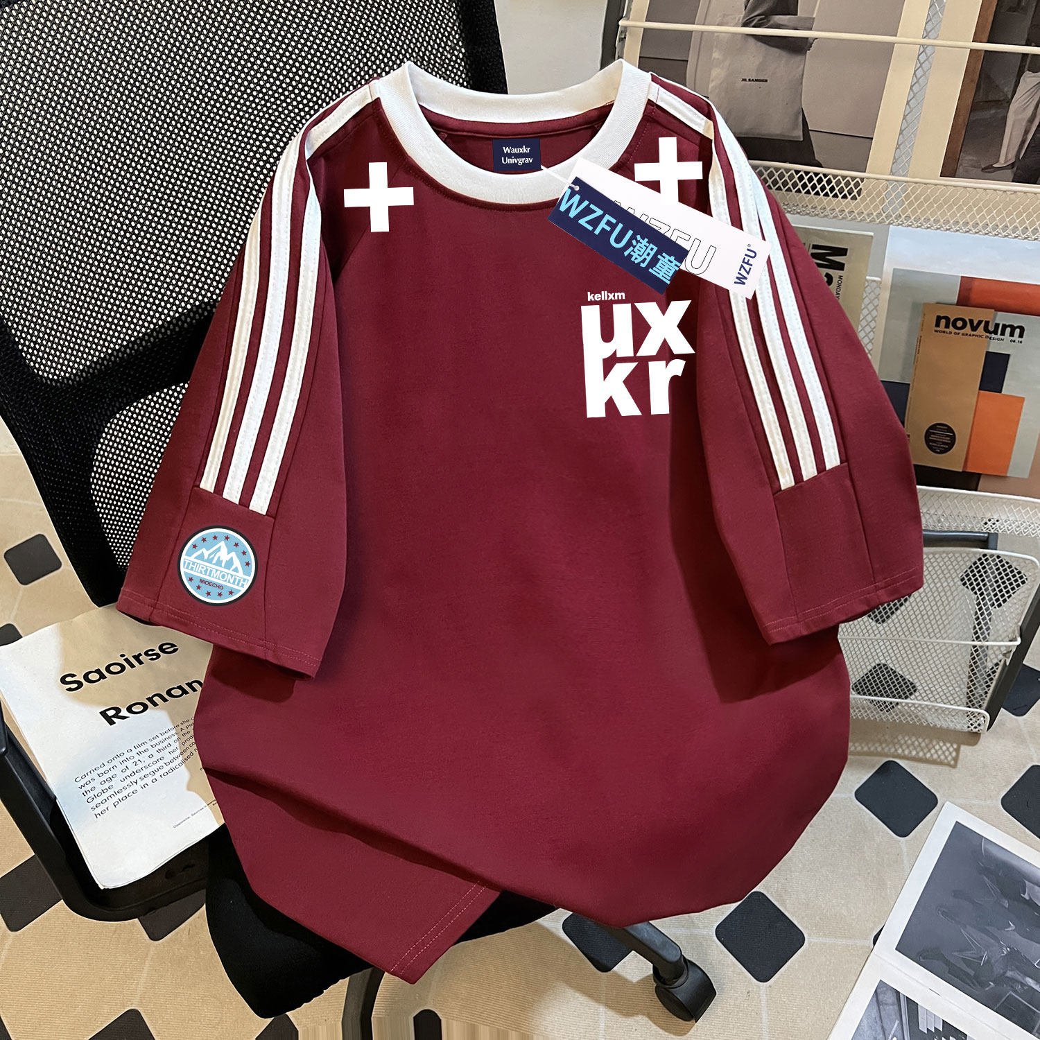 男女童纯棉短袖T恤2026夏季新款中大童三条杠简约风半袖宽松上衣