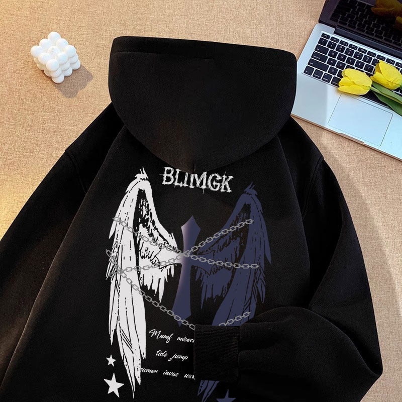 男女童开衫连帽卫衣秋冬新款美式潮牌翅膀印花中大童拉链外套潮流