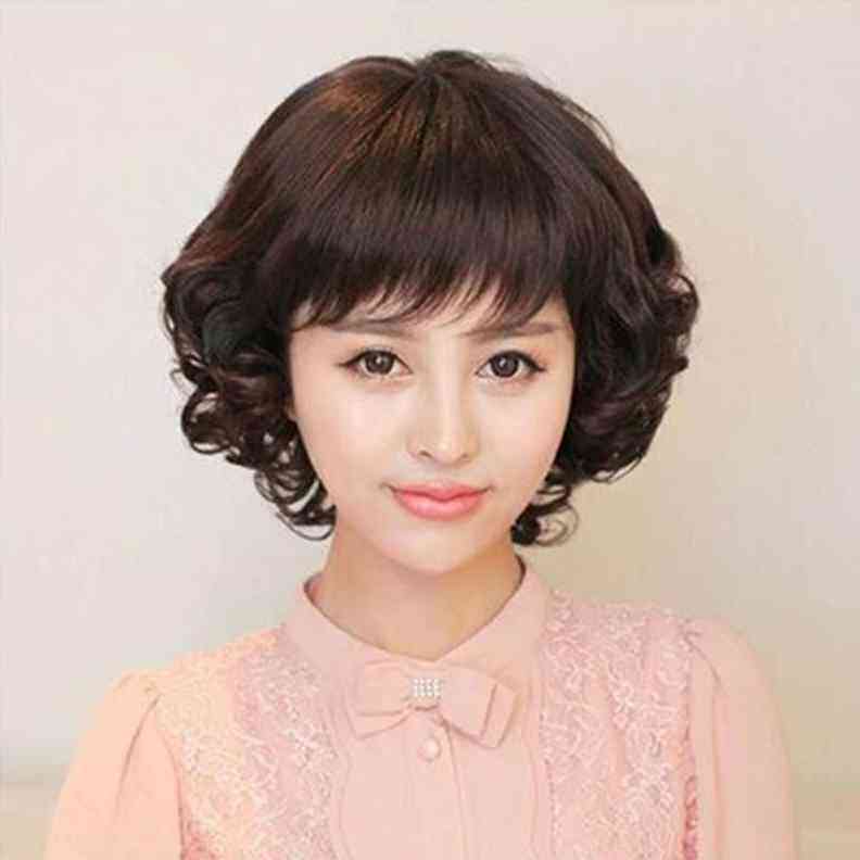 新品假发中年妈妈l女式短卷发短发微f卷发短卷发s蛋卷头黑色浅深
