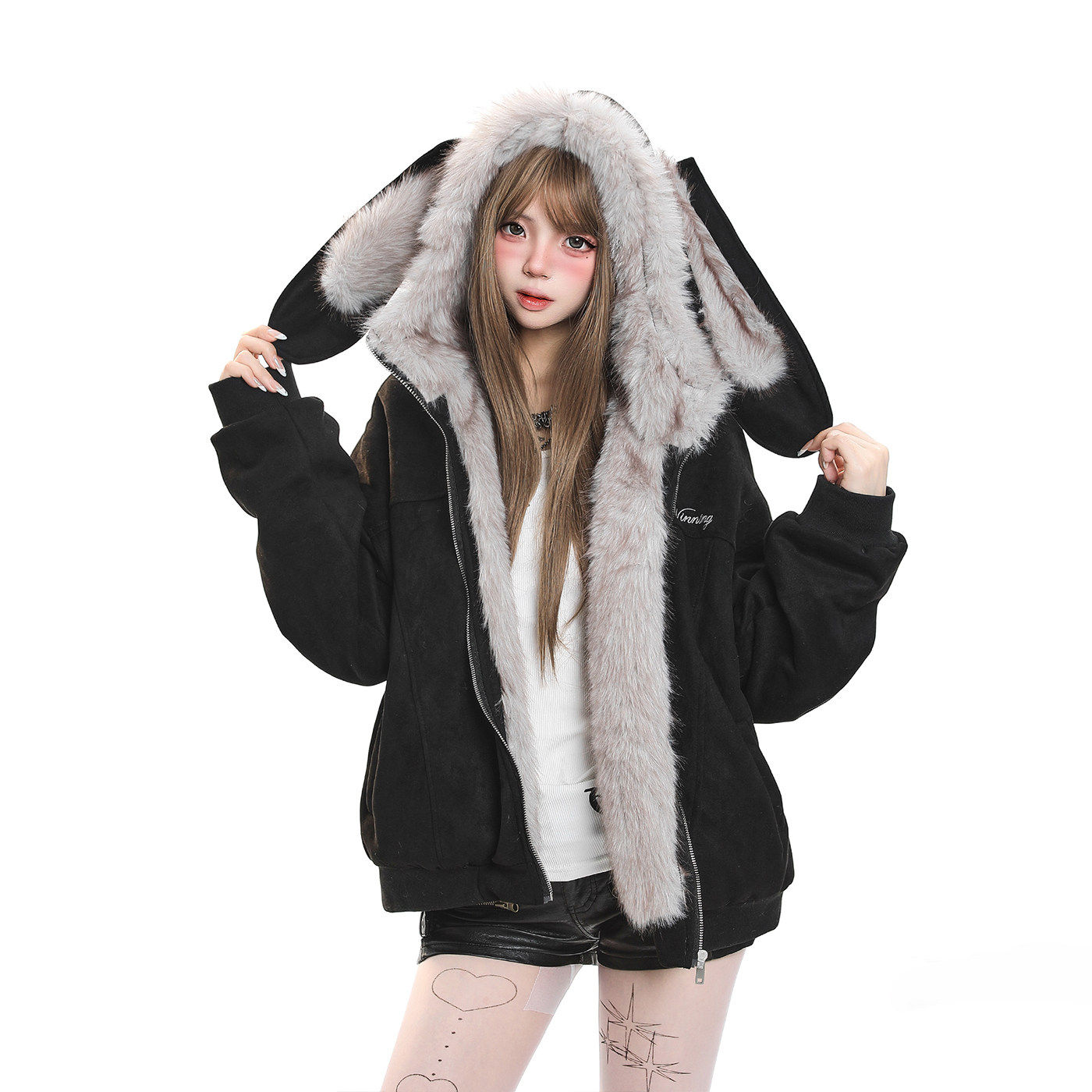 美式可爱毛毛领兔耳朵连帽棉服女装冬季宽松加厚加绒保暖棉袄外套,个性定制/设计服务/DIY,棉服工装,淘宝优惠券,粉丝福利购,淘宝优惠卷