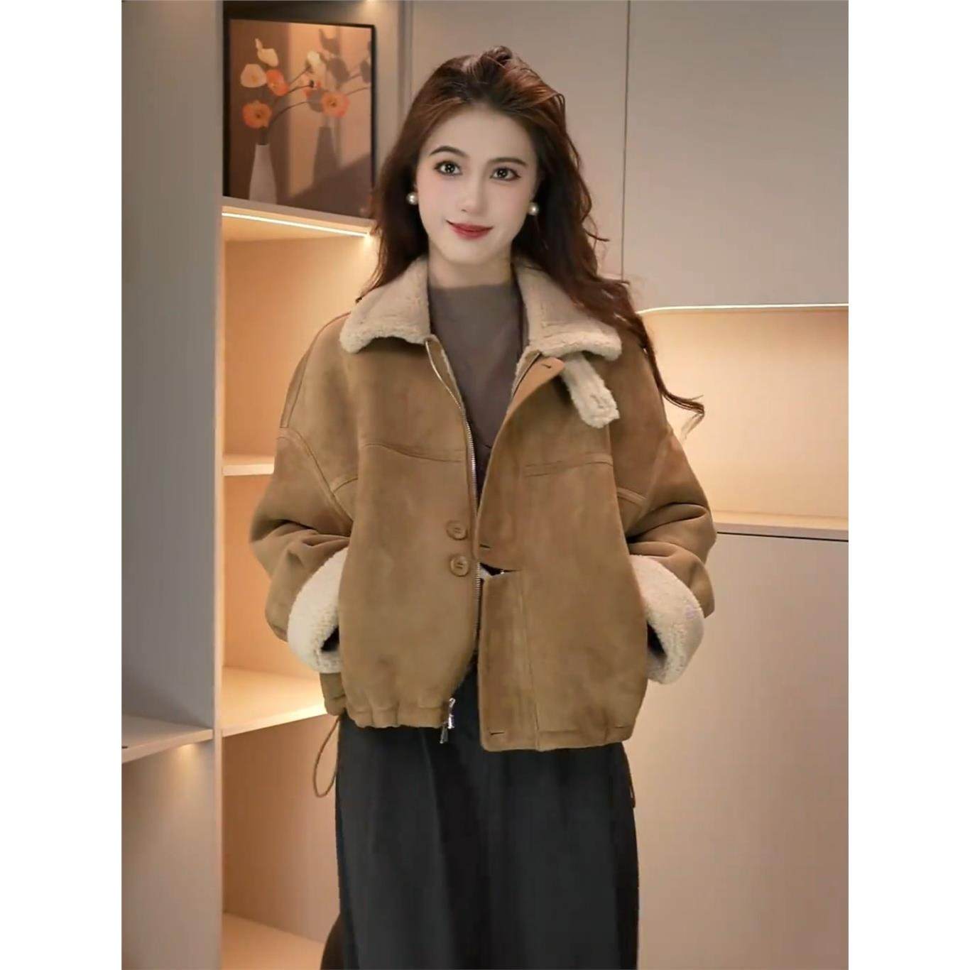 加绒加厚皮毛一体外套女2025冬季新款短款立领显瘦机车服夹克上衣,个性定制/设计服务/DIY,棉服工装,淘宝优惠券,粉丝福利购,淘宝优惠卷