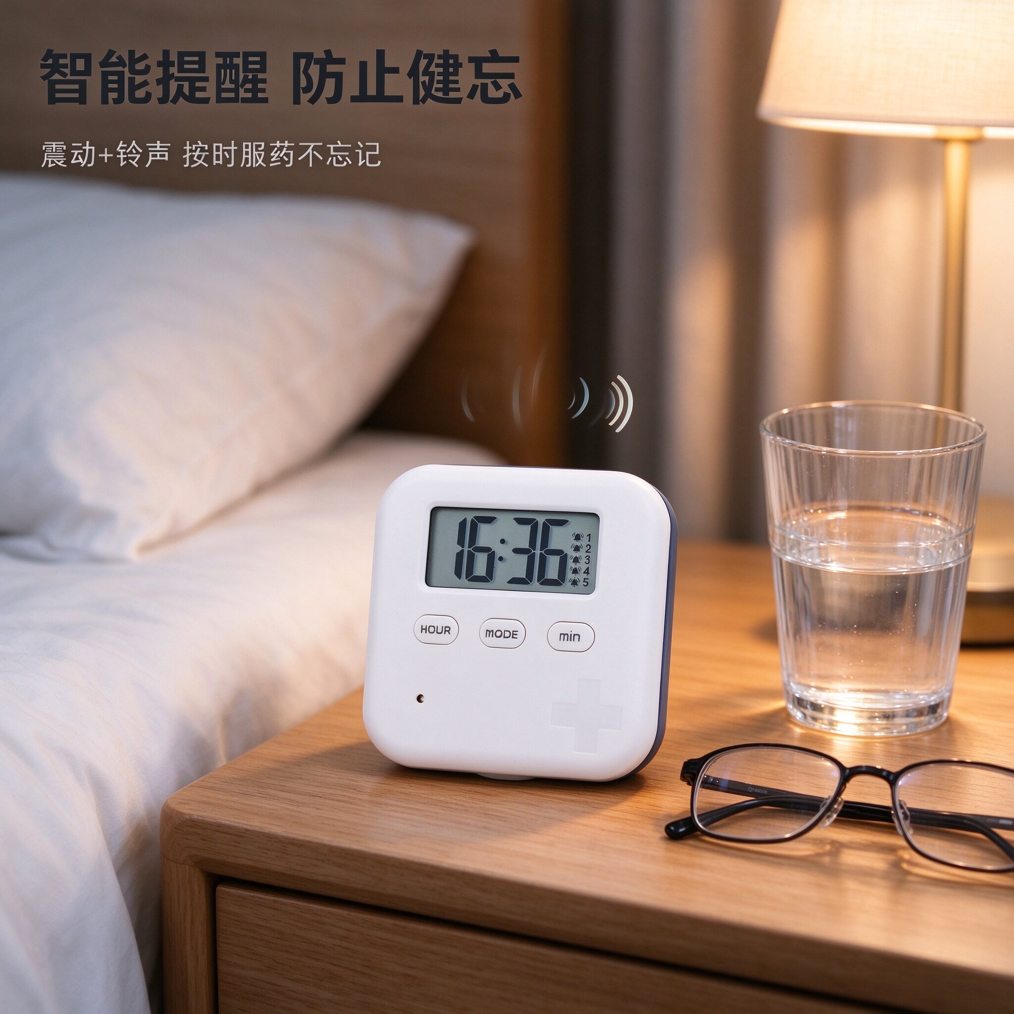 智能提醒药盒定时闹钟 6 格分装震动铃声老人便携随身旅行