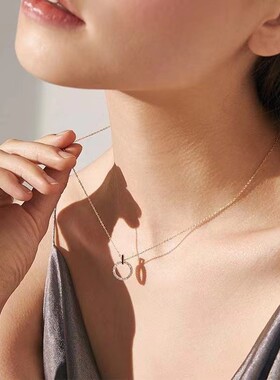 项链圈圈锁骨链小众设计感轻奢玫瑰金2023年新款夏钛钢简约配饰