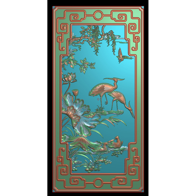 精雕图花鸟沙发背板 浮雕竖版荷花鸳鸯灰度后背门板JDP电脑雕刻H1