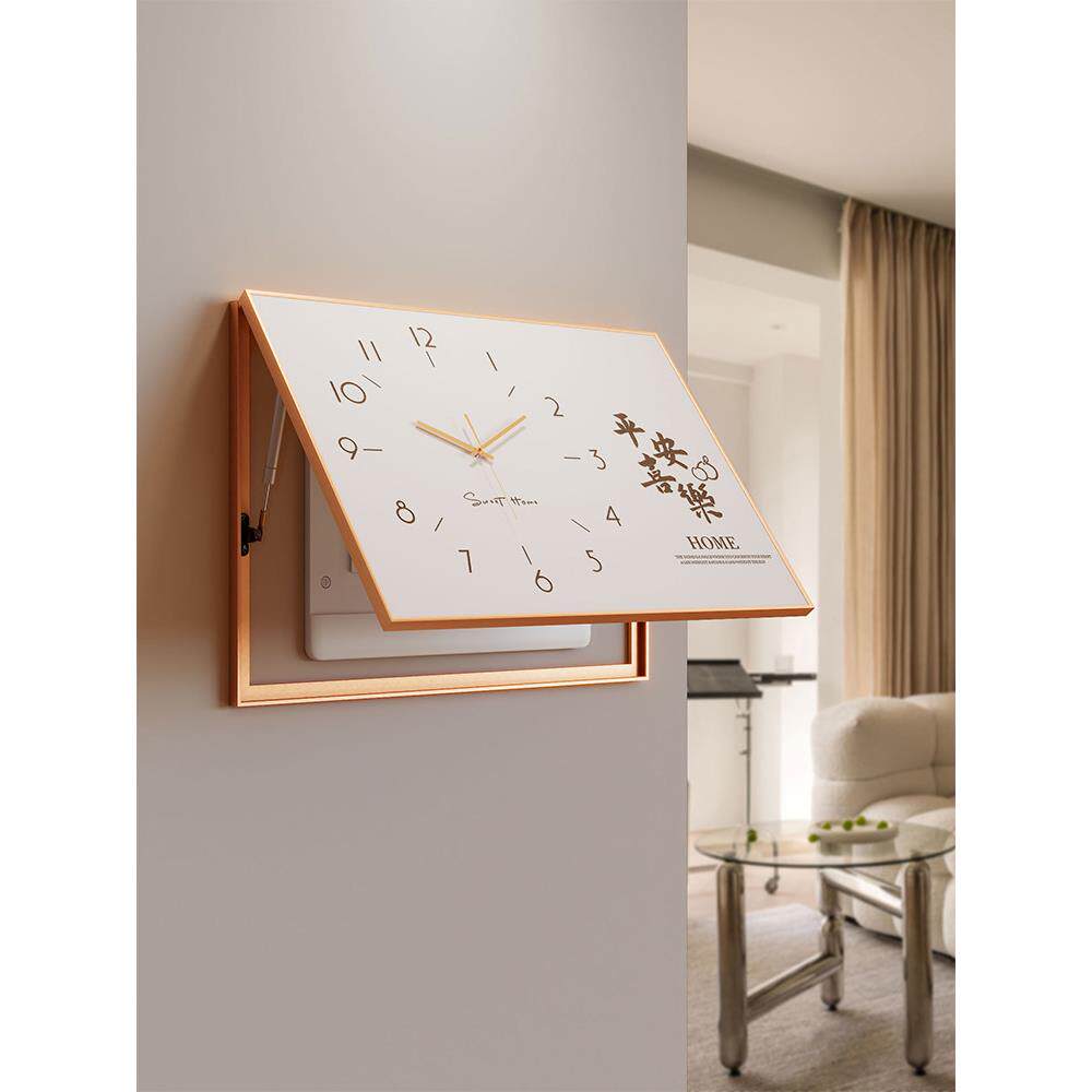 电表箱装饰画竖版强配电箱遮挡竖款带钟表现代简约轻奢风时钟挂画