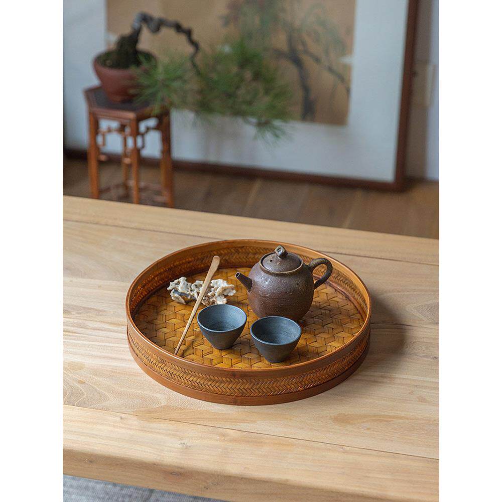 洋库/竹茶盘中国漆茶道圆盘储物碟干泡桌家庭客厅水果盘