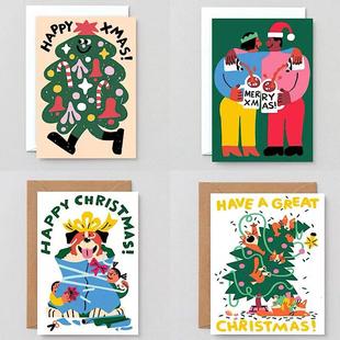 英国进口卡片 圣诞新年节日祝福贺卡顽皮呆萌插画礼物明信片 Wrap