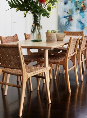 餐椅轻豪华马鞍皮革实木覆古家中世纪斯堪的纳维亚餐厅酒店B&B餐