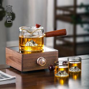 耐高温玻璃泡茶壶侧把办公室小型快煮壶黑晶炉煮茶器茶具套组商用