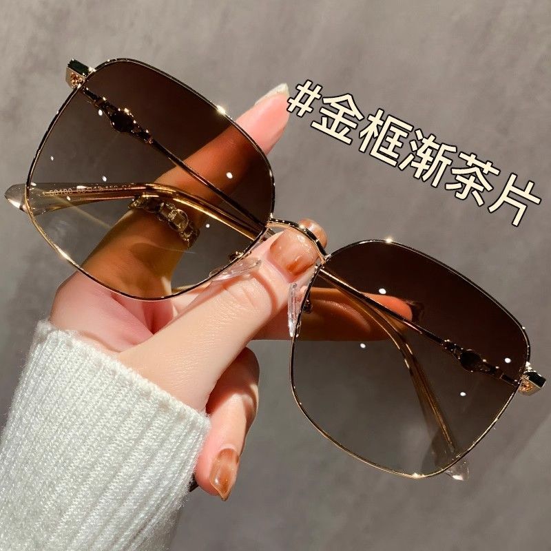 茶色墨镜女2025新款潮超轻高级感金丝大框防晒防紫外线太阳眼镜女