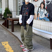 直筒拼接cargo机能长裤 宽松廓形工装 DRKK chive多口袋三节伞兵裤