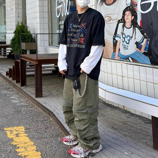 [DRKK]chive多口袋三节伞兵裤宽松廓形工装直筒拼接cargo机能长裤